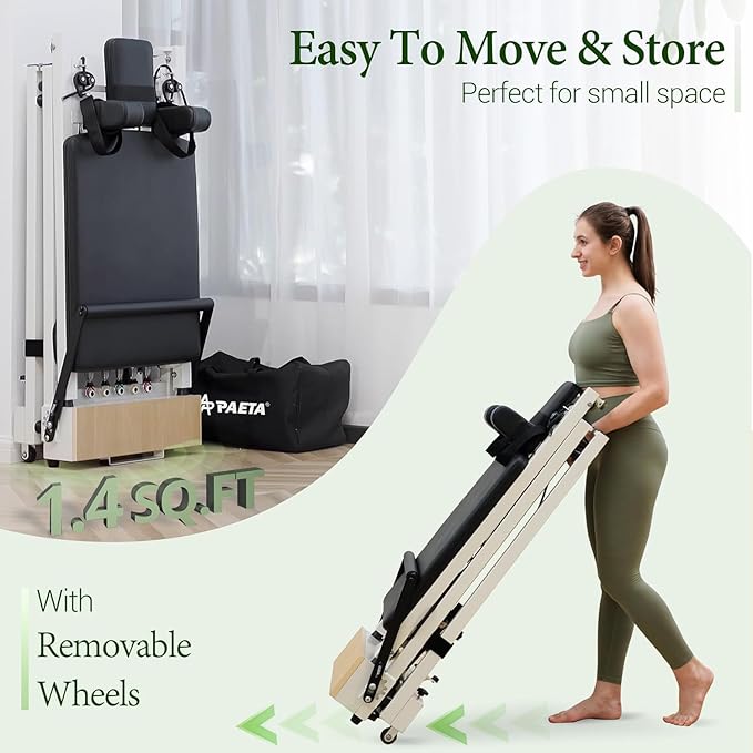 PAETA Pilates Reformer, 91" Foldable Reformer Pilates Machine with Adjustable Reformer Heights, Pilates Equipment with Piano Wire Spings and Jump Boards-StrideForce Fitness
