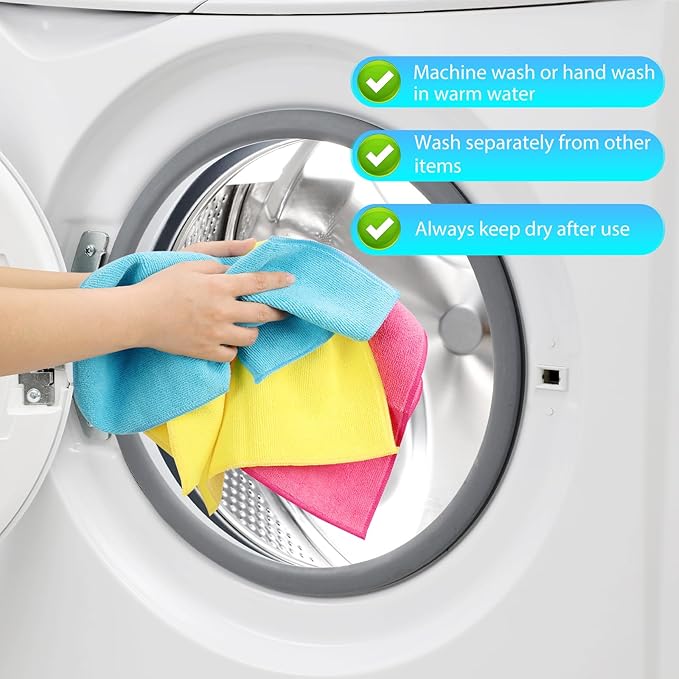 Microfiber Cleaning Cloth, Pack of 15, Lint Free, Absorbent, Streak Free, Non-Abrasive, Reusable and Washable,Cleaning Towels with 5 Color Assorted,11.5"X11.5"(Green/Blue/Yellow/Pink/Grey)-StrideForce Fitness