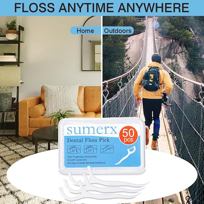 600 Count Dental Floss Picks – Toothpicks for Deep Cleaning, Comfortable Handle to Care Teeth Clean Flat Wire – 50 Pack with Picks Per Portable Case for Family