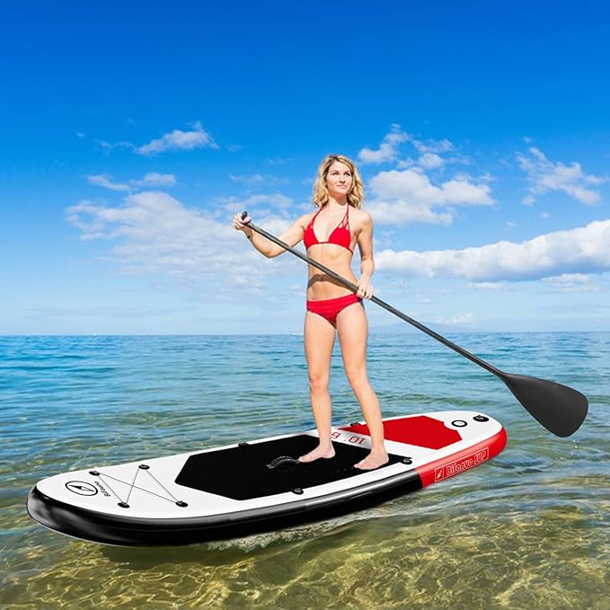 Inflatable Stand Up Paddle Board with SUP Accessories & Backpack. Paddle Boards for Adults. Non-Slip Deck, Wide Stance, Bottom Fin, Double Action Pump.-StrideForce Fitness
