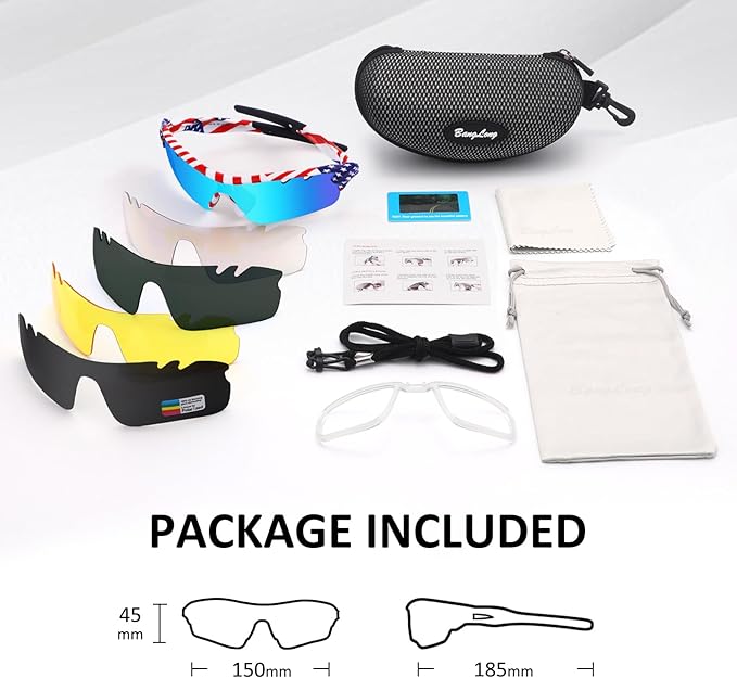 BangLong Polarized Sports Sunglasses Cycling Sun Glasses for Men Women with 5 Interchangeable Lenes for Running Baseball Golf-StrideForce Fitness
