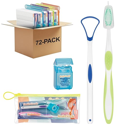 SmileGoods Adult Hygiene Dental Care Kit with Toothbrush, Tongue Cleaner & Floss, Pack of 72