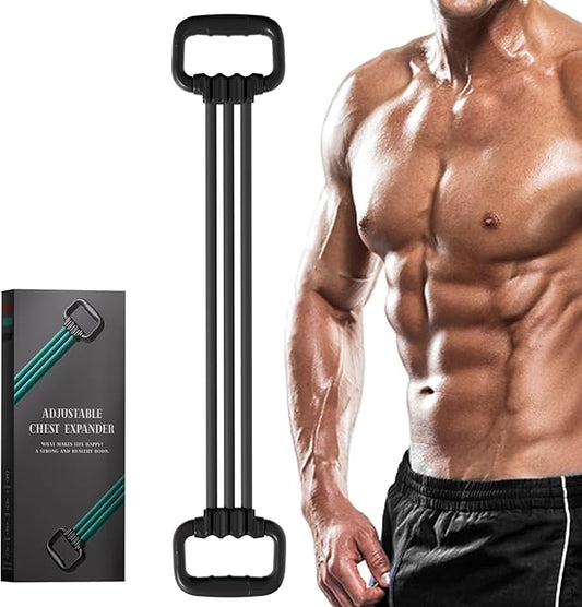 6-Pipe Chest Expander & Shoulder Stretcher - Adjustable Detachable Resistance Tubes for Home Gym, Rehab, Strength Training + Easy Workout Guide (Men/Women)-StrideForce Fitness