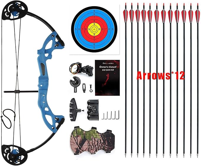 Compound Bow Archery for Youth and Beginner, Right Handed,19”-28” Draw Length,15-29 Lbs Draw Weight, 260 fps-StrideForce Fitness