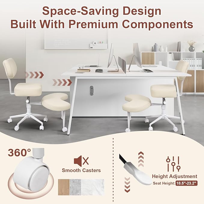 Meditation Chair Cross Legged ADHD Office Chair for Adults with Wheels Ergonomic Back Support and Leg Rest for Multi Position Criss Cross Sitting Kneeling and Yoga Height Adjustable, Leather Style-StrideForce Fitness