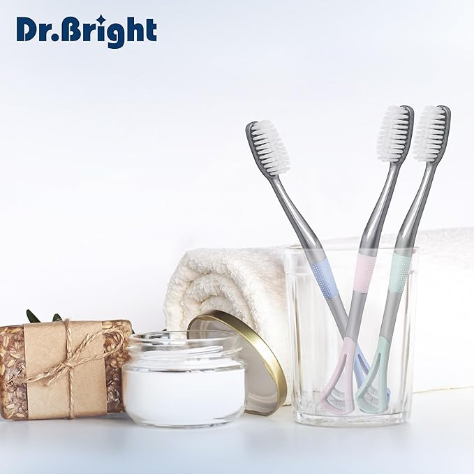 2IN1 Toothbrush Medium with Tongue Scraper, Medium Toothbrushes for Adults, Travel Toothbrushes with Ergonomic Handle, Assorted Colors, 6 Pack