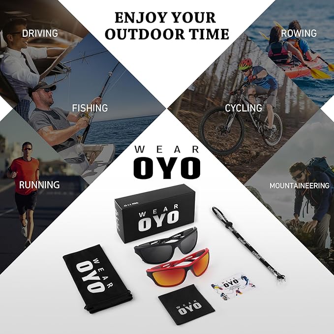 Polarized Sports Sunglasses for Men Women,Fishing Driving Rectangular Goggles UV400 Protection-StrideForce Fitness