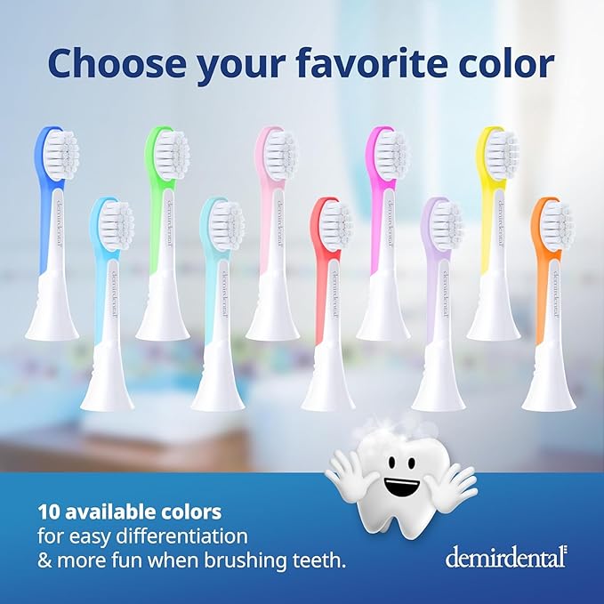 demirdental Kids mini Toothbrush Heads Compatible with Philips Sonicare Kids Toothbrush Heads - Replacement Heads mini Sensitive - Brush Heads from Ages 3 to 6 - Turquoise - Replaces HX6038-8 Pack