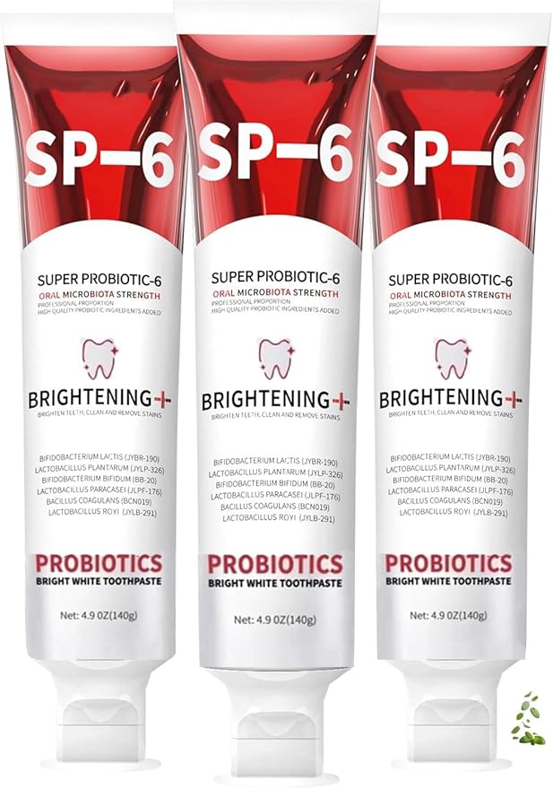 Sp-6 Probiotics Whitening Toothpaste, Sp-6 Ultra Whitening Toothpaste, Enhanced Formula with Enamel-Safe, Fluoride-Free, Fresh Breath Mint Flavor for Oral Health (3)