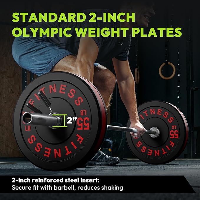 Bumper Plates 2 - Inch Olympic Weight Plate Set for Barbell, 10-55 lb Rubber Weights Sets for Home Gym, Strength Training Plate, Weight Lifting, Black-StrideForce Fitness