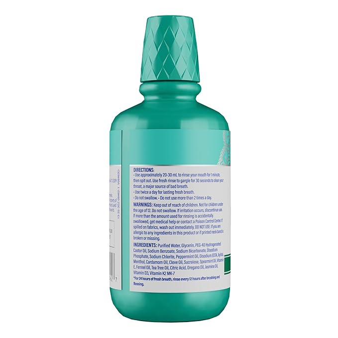 GuruNanda Fresh Breath Mouthwash, ADA-Accepted, Alcohol & Fluoride-Free, Sodium Chlorite, Essential Oils & Vitamins, 12-Hrs Fresh Breath, Wild Mint, 3 oz