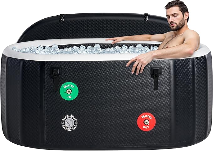 Albott Inflatable Cold Plunge Tub for Athletes, Ice Bath Tub with Insulated Lid Non-Slip Mat, Water Chiller Compatible, Portable for Outdoor & Indoor Recovery, 150 Gal, 59"L x 32"W x 28"H-StrideForce Fitness