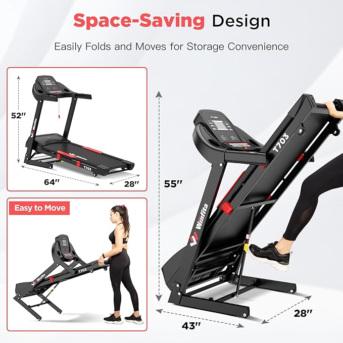 Treadmills for Home, Folding Treadmill with Auto Incline, 300 LBS Capacity, 8MPH or 10MPH Max Speed, Double Deck Shock-Absorbing Running Machine with Bluetooth, App, 64 Programs, Pulse Monitor-StrideForce Fitness