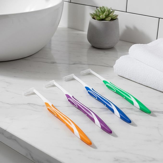 4 PCS Tufted Toothbrush Set, Interspace End-Tuft Brushes, Soft Bristles for Orthodontic and Interdental Cleaning, Easy Grip, Multi-Color