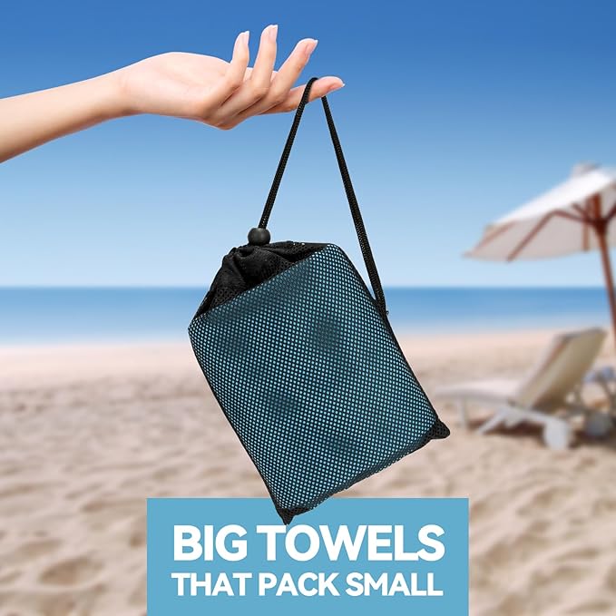 Microfiber Beach Towel-Perfect for Travel, Sports, Camping, Swimming, Yoga, Gym- Quick Dry, Sand Free, Compact, Lightweight, Absorbent (Marine Blue,Large(160x90cm, 63x35”))-StrideForce Fitness