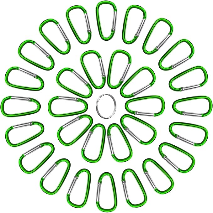 30PCS Aluminum Carabiner Clips, 2" D Shape Spring Snap Hooks Carabiner with 30PCS Keyring Keychain Hook-StrideForce Fitness