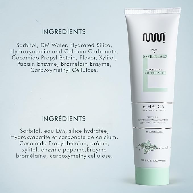 MasterMedi Nano Hydroxyapatite Toothpaste (Inspired by 10% nHA Formulas), Fluoride-Free, Whitening, Sensitive Teeth Care, Enamel Support, SLS Free, Xylitol, Magic Mint, 4 Oz (Pack of 3)