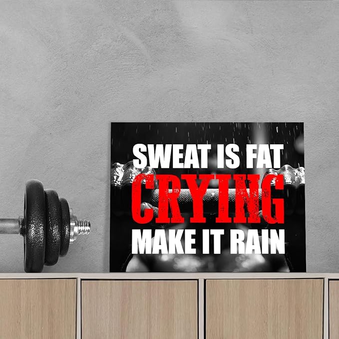 OTINGQD Inspirational Gym Wall Decor,Fitness Quotes Wall Art,Sweat is Fat Crying Canvas Wall Decor for Home Gym-StrideForce Fitness