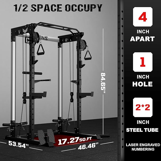 Power Cage, 2000LBS Multi-Function C21 Power Rack with Dual Pulley Cable Crossover System, All-in-One Squat Rack with More Training Attachments-StrideForce Fitness