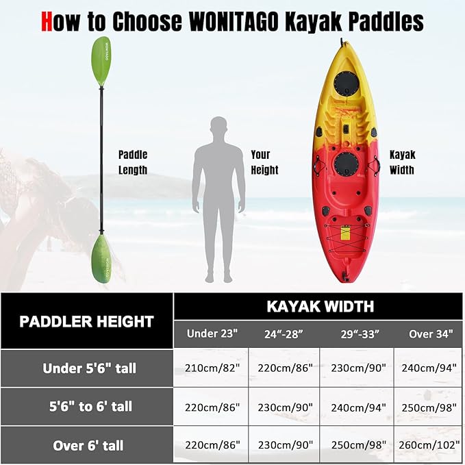 Kayak Paddles with Alloy Shaft and PP Blade, Floating Kayaking Oars, Adjustable 230-250 cm/90-98 Inches, 210-230 cm/82-90 Inches-StrideForce Fitness