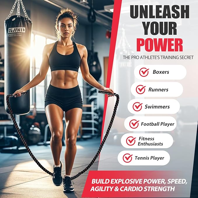 Jump Rope, Weighted Jump Rope for Women, Heavy Jump Ropes for Fitness, Home Gym Exercise Equipment, Adult Skipping Rope for Improve Strength, Weight Loss, Boxing Training,Total Body Workout Equipment-StrideForce Fitness