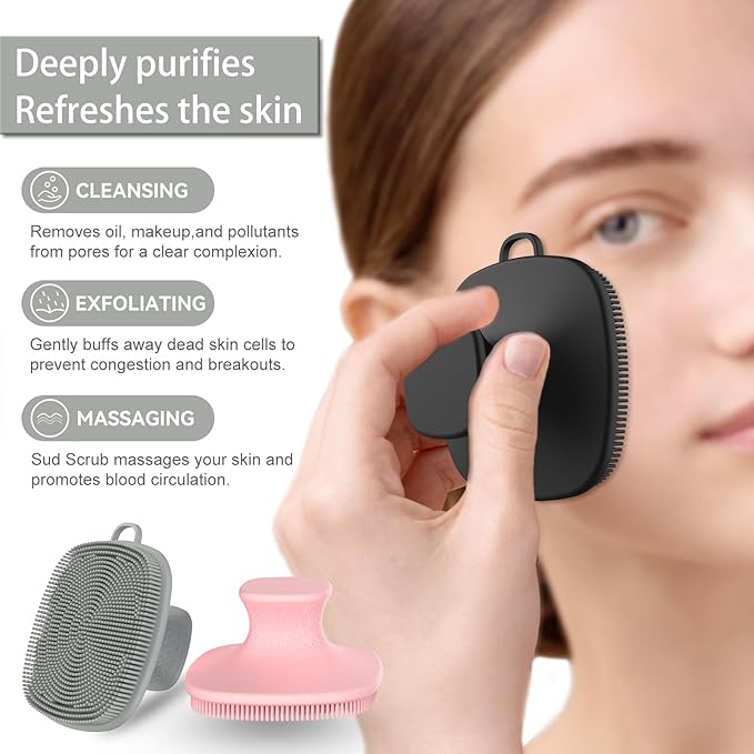 3 Pack Face Scrubber,Silicone Facial Cleansing Brush for Men & Women,Reusable Gentle Facial Waterproof Cleansing Skin Brush Exfoliating Scrubber for Sensitive Skin (Black+Pink+Gray)