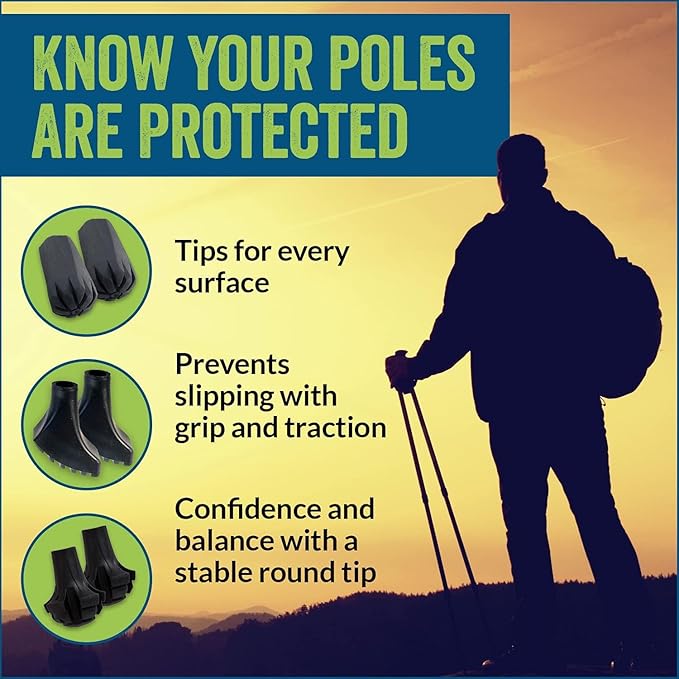 4 Pack of Extra Durable Rubber Replacement Tips (Replacement Feet/Paws/Ferrules/Caps) for Trekking Poles - Fits All Standard Hiking and Nordic Walking Poles-StrideForce Fitness