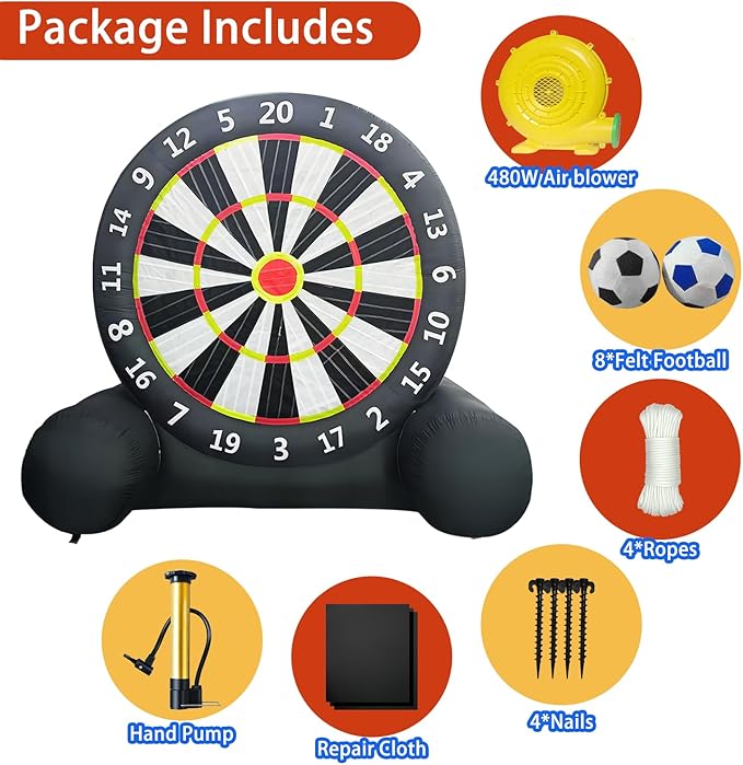 Giant Inflatable Soccer Dart Board, 10ft Inflatable Soccer Kick Darts Games with Blower & 8 Sticky Soccer Balls, Outdoor Inflatable Soccer Target Dart Board Yard Game-StrideForce Fitness