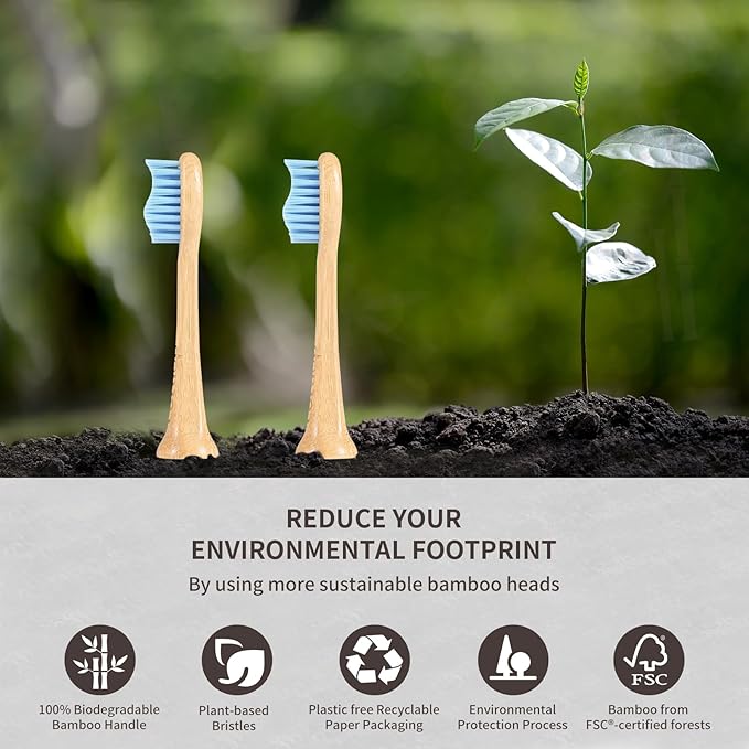 Bamboo Electric Toothbrush Heads, Plant-Based Soft Bristles Electric Toothbrush Replacement Heads, Compatible with Philips Sonicare (Light Blue)