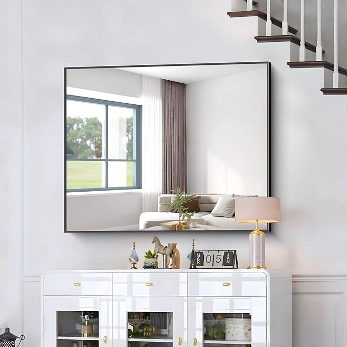Bathroom Mirror,40x48 inch Bathroom Mirrors for Over Sink,Large Wall Mirror for Bathroom Wall Mounted Rectangle Mirrors,Black Vanity Mirror for Living Room,Bedroom Entryway,Horizontal/Vertical-StrideForce Fitness