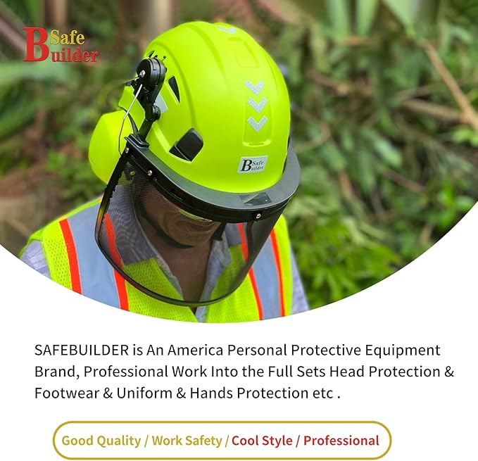 Forestry Safety Helmet with Build-in Visor Mesh Face Shield Ear Muffs 4 in 1 Chainsaw Safety Hard Hats-StrideForce Fitness