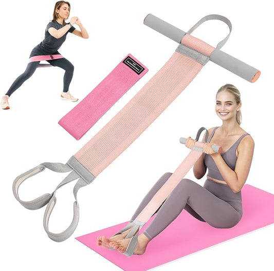 Fitness Resistance Band with Handles & Non-Slip Pedal, 150lb Fabric Exercise Bands, Yoga Starter Sets Sit Up Pull Rope for Full Body Strength Training, Stretch Band Workout Equipment-StrideForce Fitness