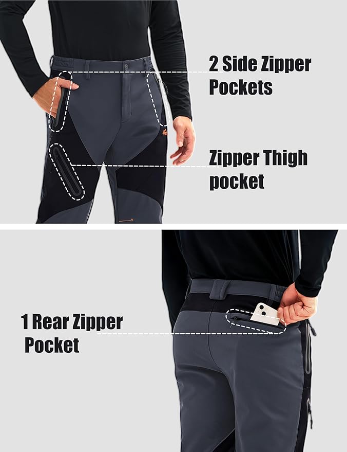 MAGCOMSEN Men's Snow Ski Pants Fleece Lined Water Resistant Winter Pants with 4 Zip Pockets for Snowboard Hiking Outdoor