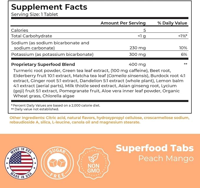 skinnytabs Anti-Bloat Cleanse Drink with 15 Superfoods | Supports Digestion, Energy & Cravings | Vegan, Non-GMO | 30 Effervescent Tabs – Peach Mango Flavor-StrideForce Fitness