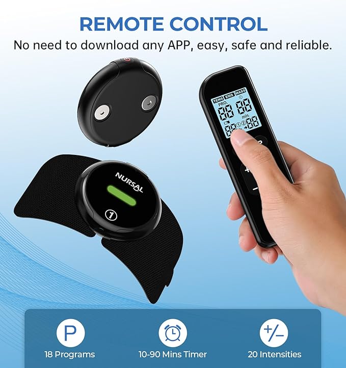 NURSAL Wireless TENS Unit Muscle Stimulator, Dual Host TENS EMS Machine for Pain Relief, 18 Modes 20 Intensity Remote Control Pulse Physical Electrotherapy for Back Shoulder Pain (2 Pads)
