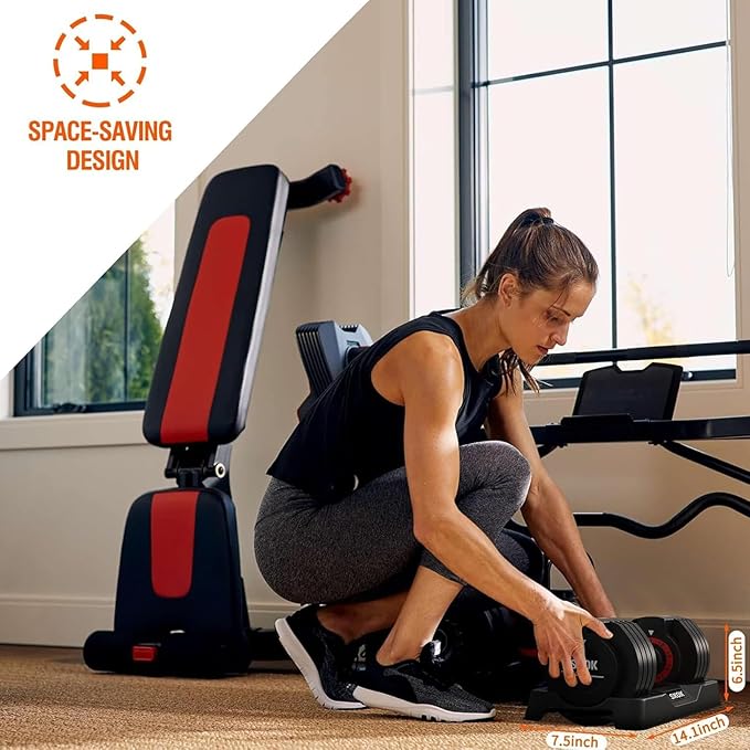 SKOK 25/55 lbs Pair Adjustable Dumbbells Set, Adjustable Weights Dumbbells Set for Men and Women with Anti-Slip Fast Adjust Weight by Turning Handle,Black Dumbbell with Tray-StrideForce Fitness