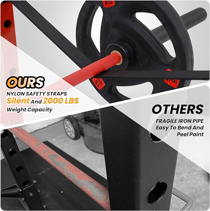 GaveeLife Power Cage, 2000 LBS Power Rack with Cable Cross-Over System, Multi-Functional Strength Training Squat Rack with LAT Pull Down System, Home Gym Equipment with Training Attachment, Red-StrideForce Fitness