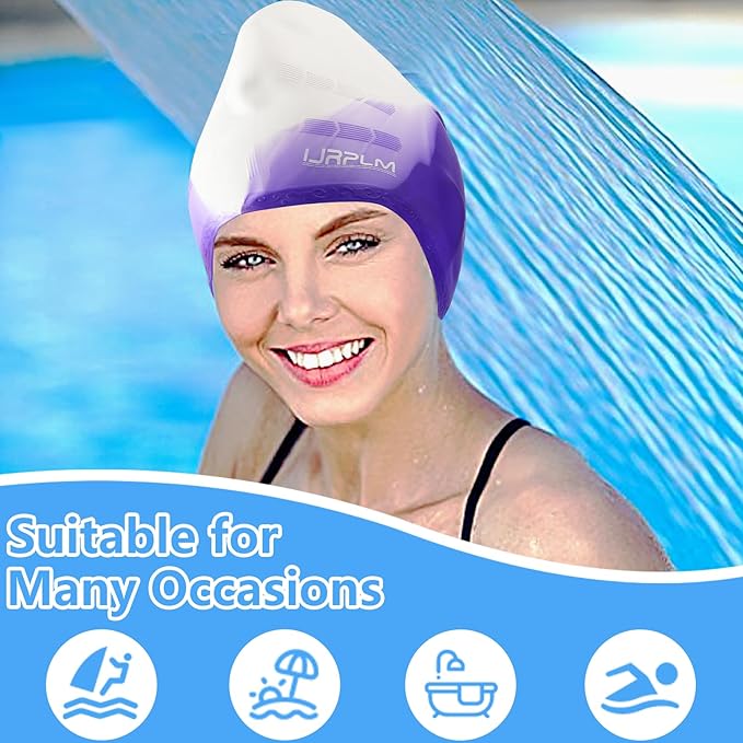 Swim Cap Long Hair,Silicone Swimming Caps with 3D Ear Cover,Waterproof Adult Swim Hats Bathing Caps for Women Men,Keep Your Hair Dry-StrideForce Fitness