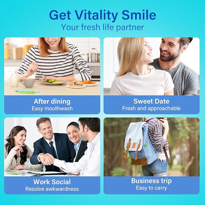 Mouthwash Travel Size - Portable Packets to Go, Alcohol & Fluoride Free, 3 Refreshing Flavors (Fresh Mint, ICY Mint, Grapefruit Mint) Fresh Oral Hygiene (20)