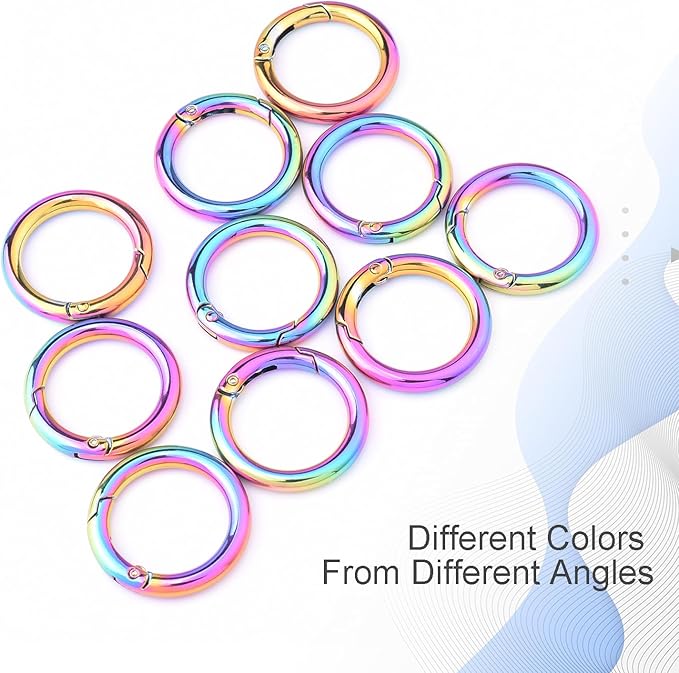 10Pack 1 Inch Metal Spring O Ring Clips Keychain, Round Carabiner Clips Keyrings Snap Hook Buckle, Purse Shoulder Bag Chain Ring Clip Replacement Paracord Keychain Lanyard Leather DIY Crafts (Rainbow)-StrideForce Fitness