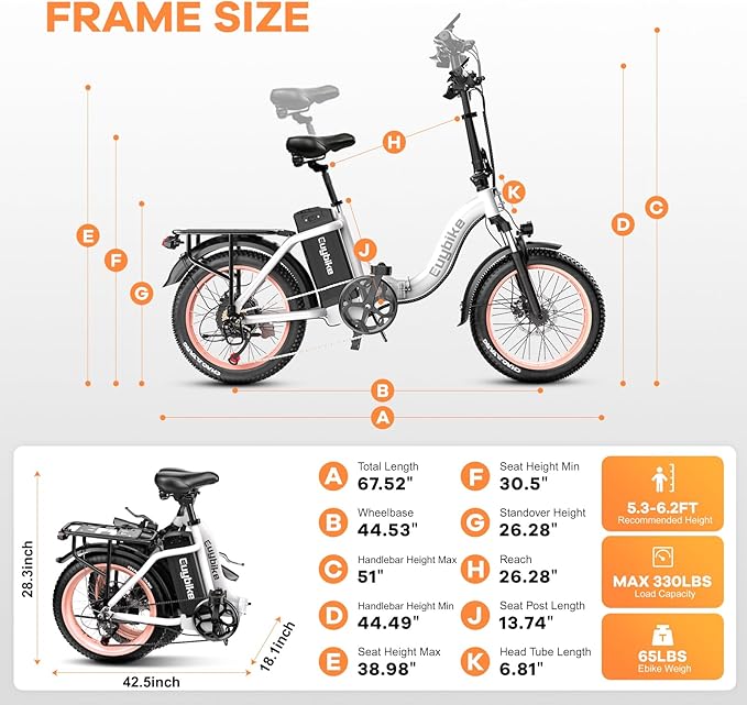 Foldable Electric Bike for Adults, Peak 1000W Brushless Motor 30MPH 70Miles City Commuter Ebike, 48V 20AH Lithium Battery, 20" Fat Tire 7-Speed E-Bicycle with Front Suspension Colourful LCD Display-StrideForce Fitness