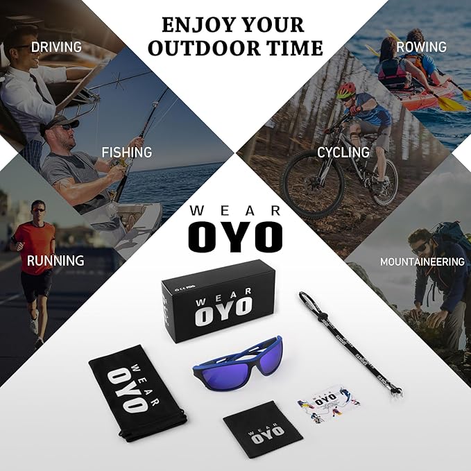 Polarized Sports Sunglasses for Men Women,Fishing Driving Rectangular Goggles UV400 Protection-StrideForce Fitness