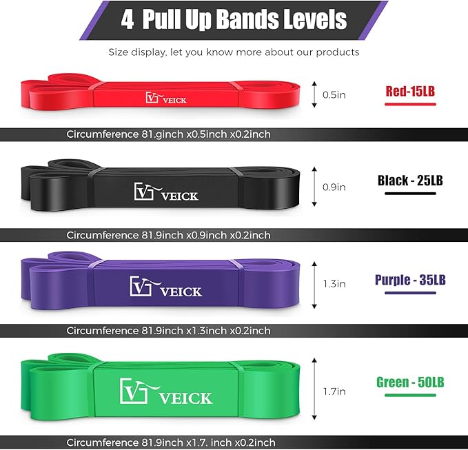VEICK Resistance Bands for Working Out, Exercise Bands, Workout Bands, Pull Up Assistance Bands, Long Heavy Stretch Bands Set for Men and Women, Power Weight Gym at Home Fitness Equipment-StrideForce Fitness