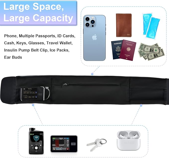 Diabetic Pump Belt Holder, Diabetes Insulin Pump Belt with Cuttable Size, Diabete Waist Running Belt for Men & Women (L:32"-48")-StrideForce Fitness