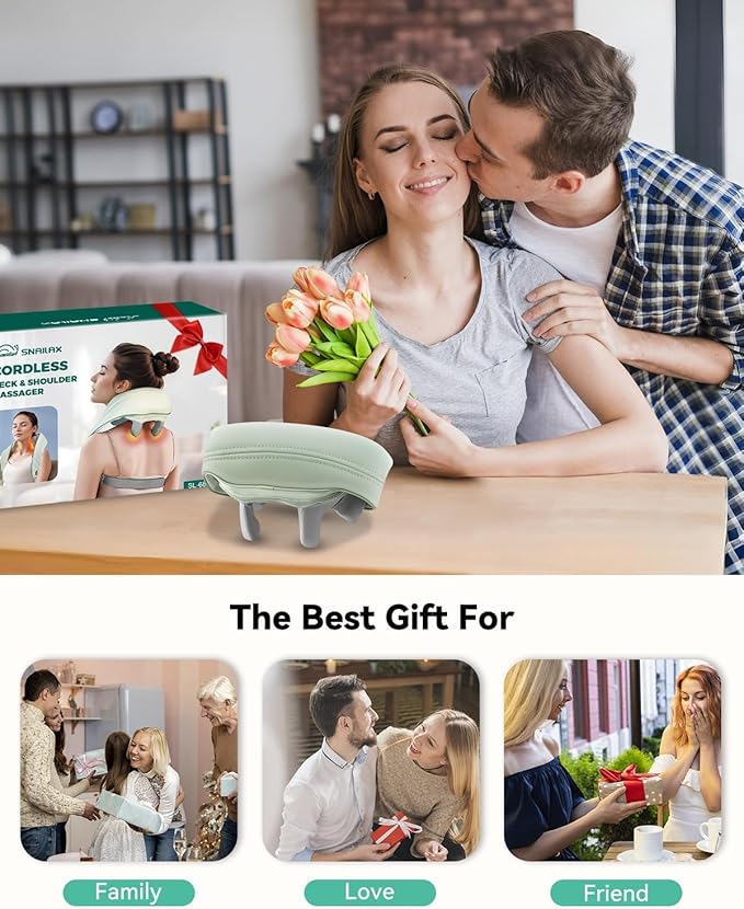 Snailax Cordless Neck Shoulder Massager with Heat, 4D Deep Tissue Kneading, Shiatsu Back Massager Pillow for Neck, Shoulder, Christmas Gifts for Men, Women-StrideForce Fitness