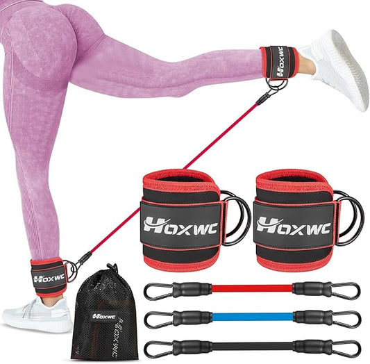 Ankle Resistance Bands with Cuffs, Ankle Bands for Working Out, Ankle Resistance Band for Leg, Booty Workout Equipment for Kickbacks Hip Fitness Training, Exercise Bands for Butt Lift Women-StrideForce Fitness