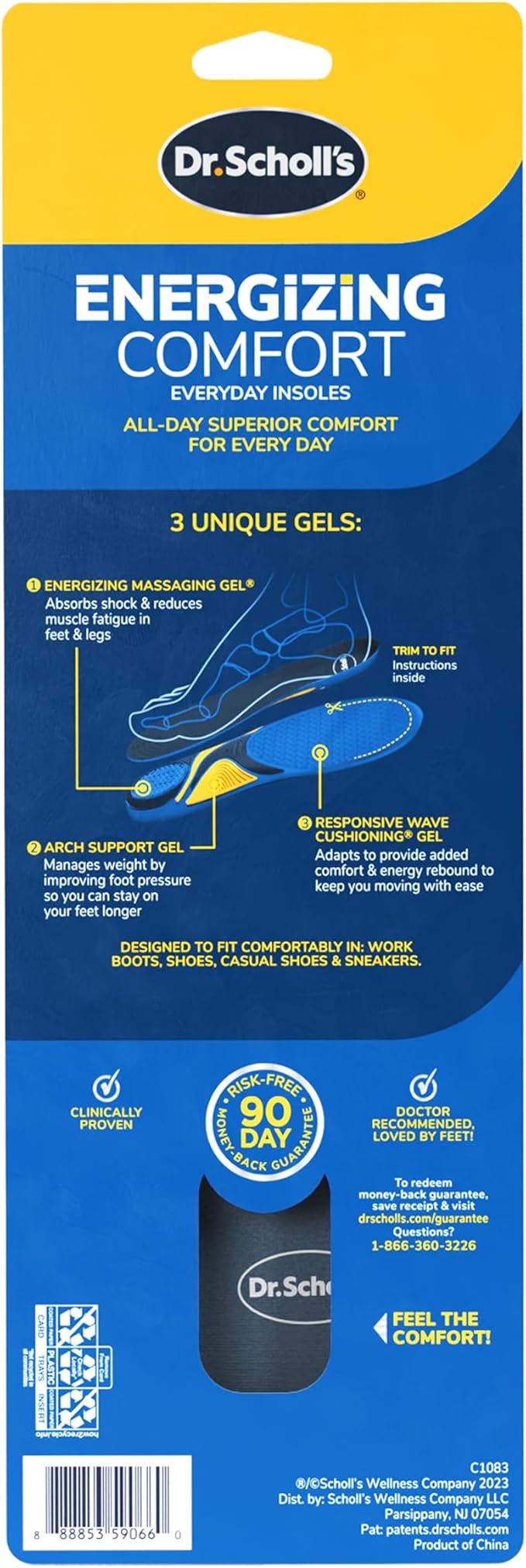 Dr. Scholl’s Energizing Comfort Men’s Everyday Insoles with Massaging Gel - Clinically Proven, All-Day Energy and Comfort Inserts, Patented Triple Gel Design, Shock Absorbing, Arch Support: 2 Pairs-StrideForce Fitness