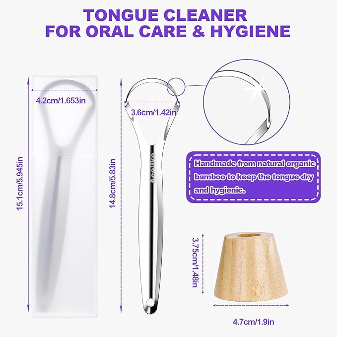 Tongue Scraper for Adults with 2 Holder and 2 Travel Case, Metal Tongue Scraper for Tongue Cleaning and Reducing Bad Breath,100% Stainless Steel Tongue Scraper, Tongue Cleaner for Adults