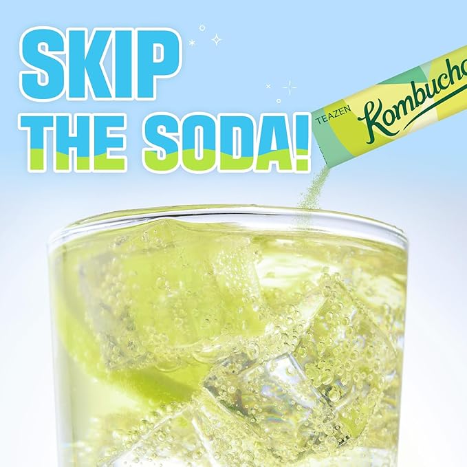 TEAZEN Green Mandarin Lime Kombucha Tea, Hydration Drink Mix, Sugar Free, Live Probiotics & Prebiotics, 10 Sticks, 1.76oz-StrideForce Fitness