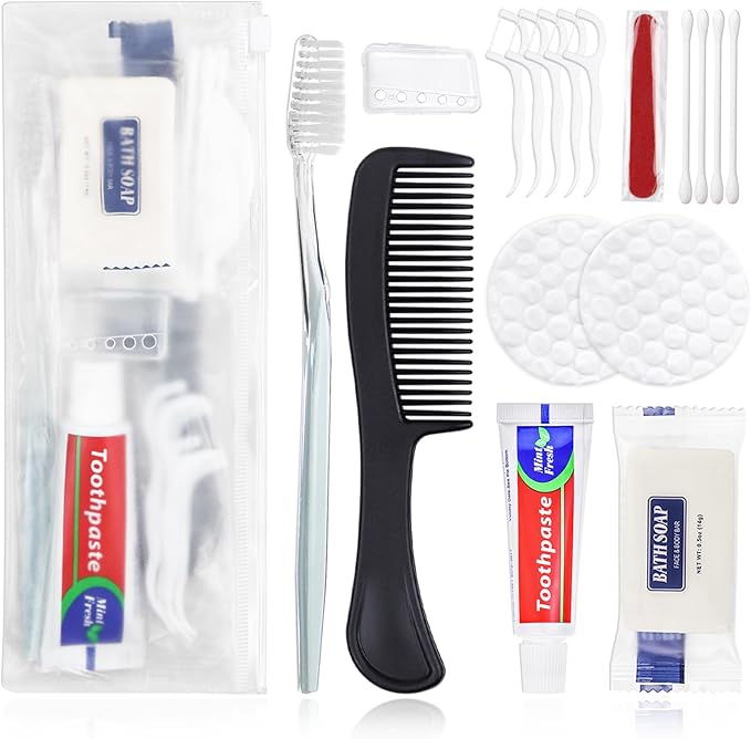 10 Sets Personal Hygiene Kit Bulk, Disposable Toothbrushes with Toothpaste Floss Comb Soap Cover and Vanity Kit, Toiletry Kits Homeless Supplies Bulk for Women,Men,Travel,Homeless